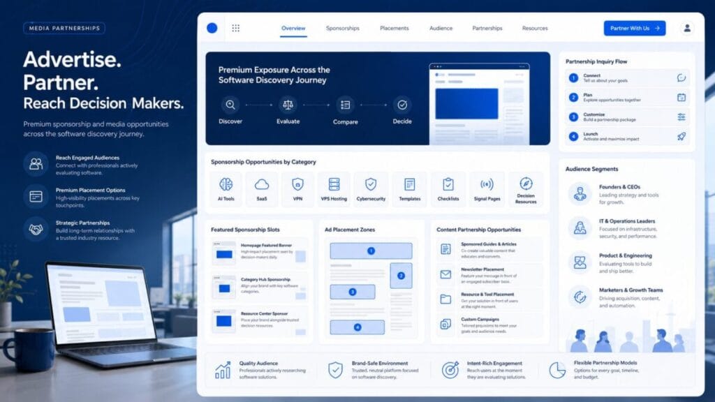 Advertise with ToolRelief sponsorship dashboard for software decision pages, signal hubs, tools, templates, and checklists