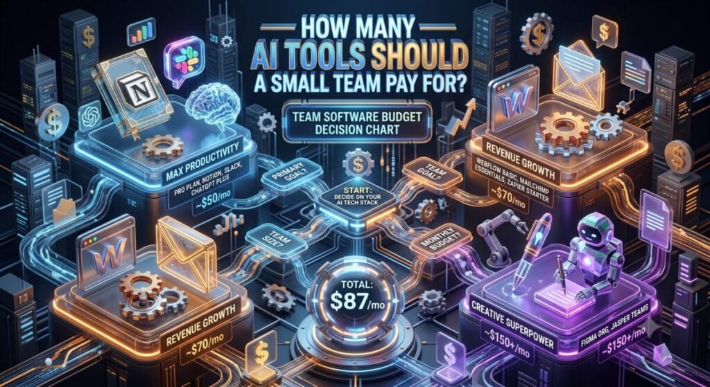 how many AI tools should a small team pay for shown as a team software budget decision chart