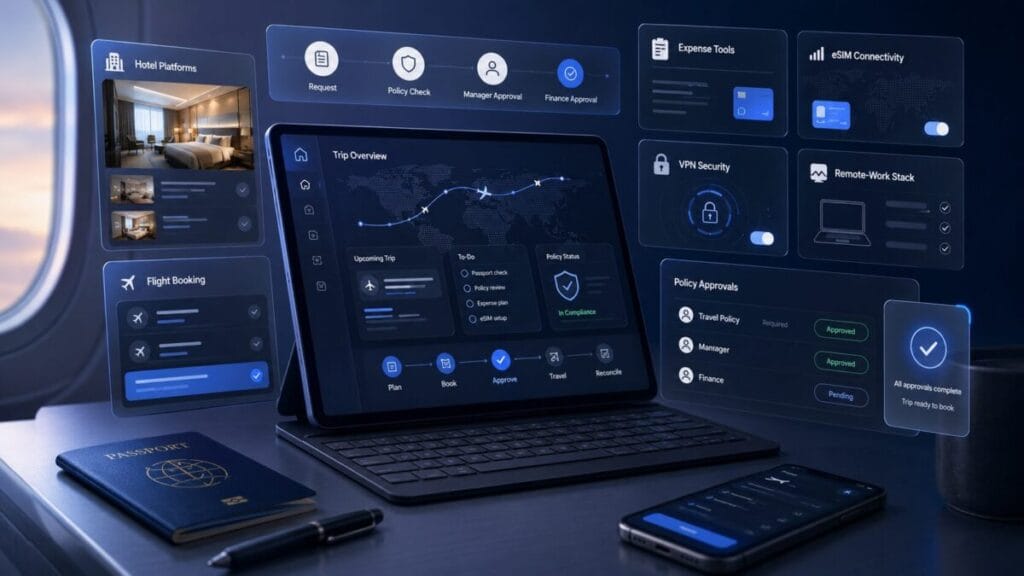ToolRelief Travel Ops dashboard for business travel apps hotel platforms eSIMs VPNs and expense decisions
