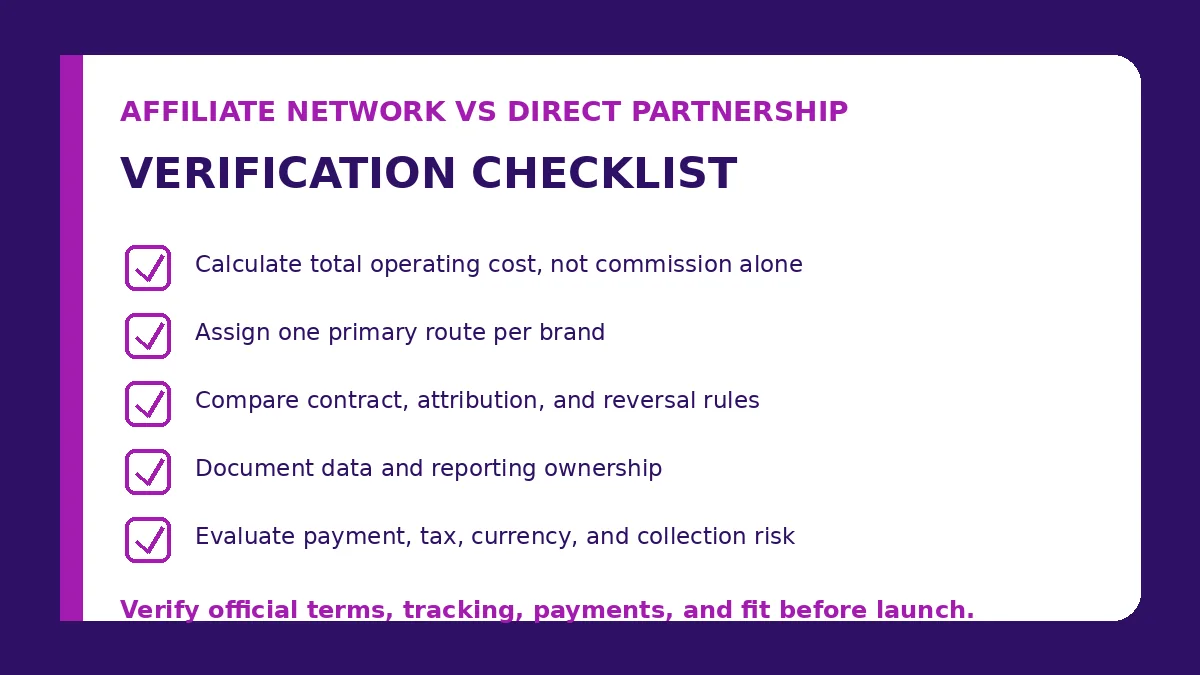 affiliate network vs direct partnership verification checklist