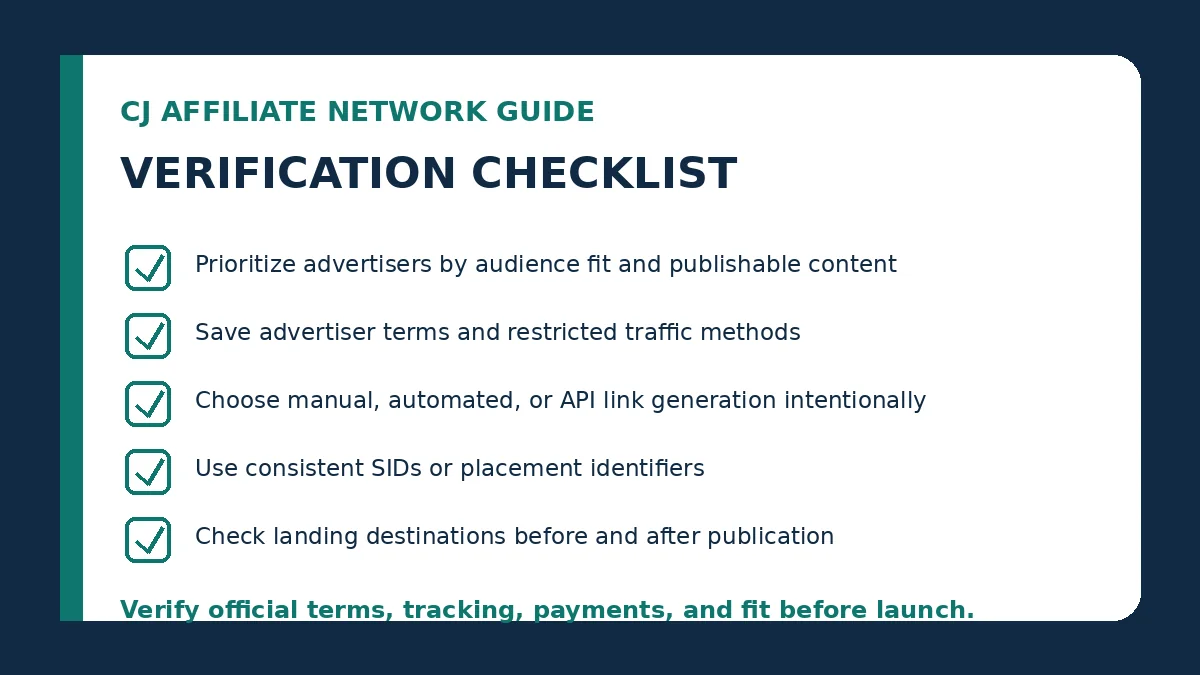 CJ Affiliate network guide verification checklist