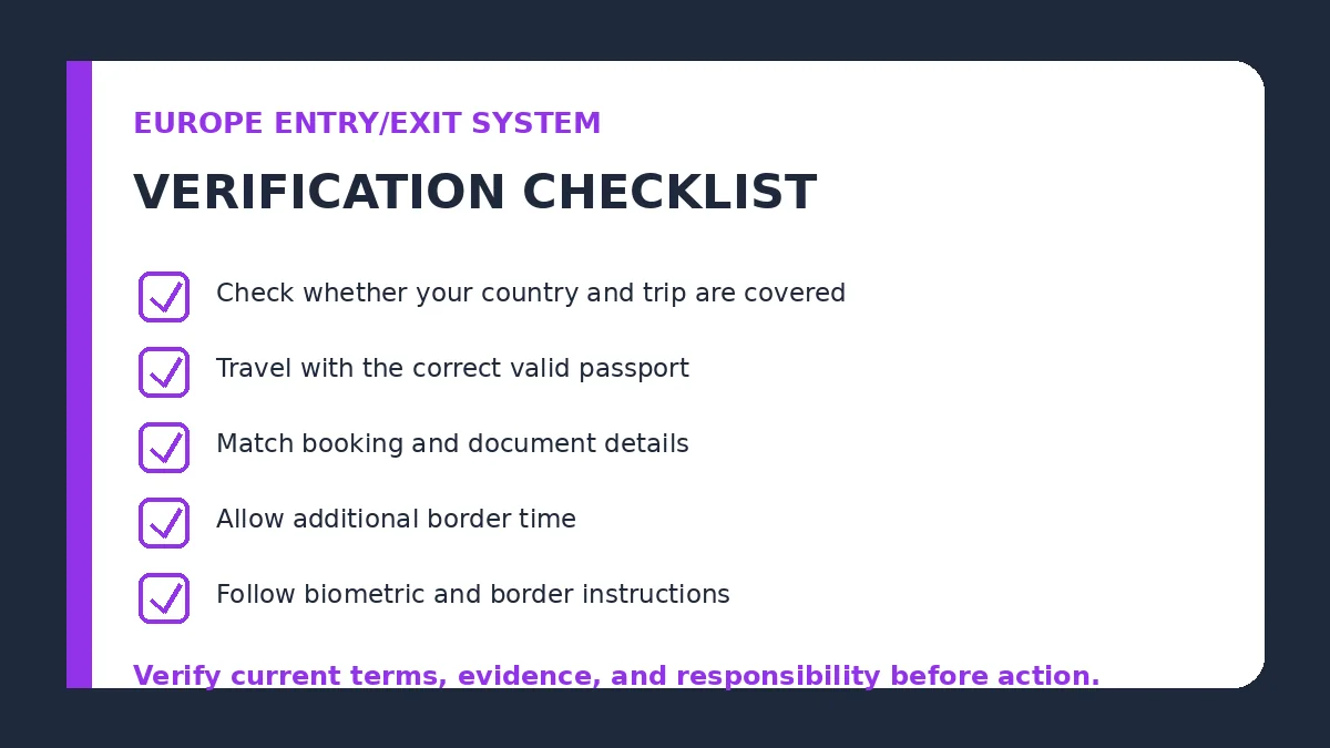 Europe Entry/Exit System verification checklist