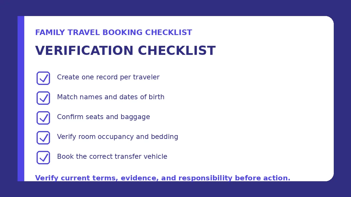 family travel booking checklist verification checklist