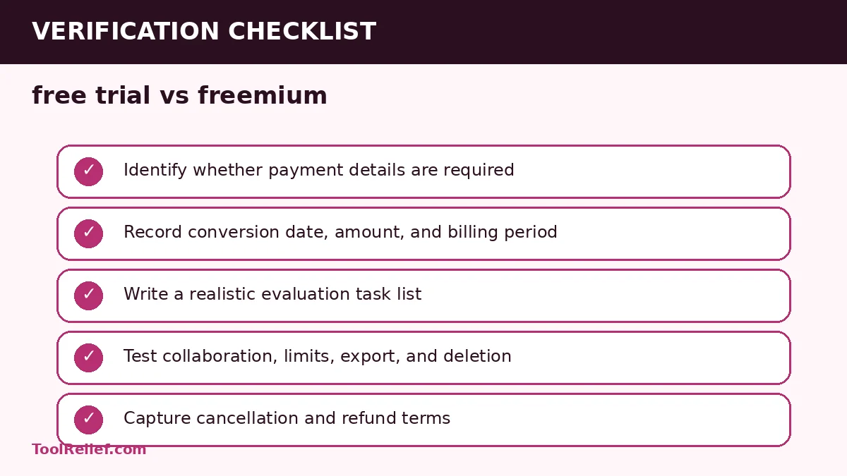 free trial vs freemium verification checklist