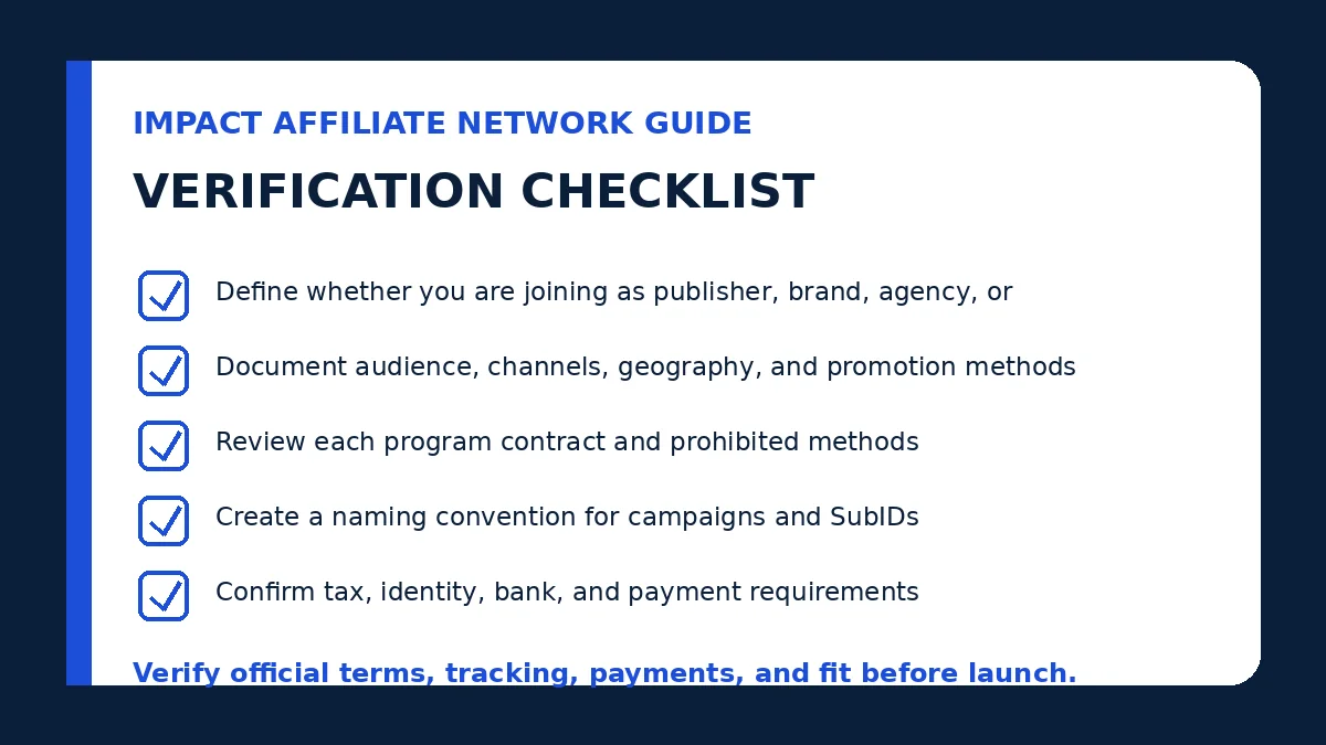 Impact affiliate network guide verification checklist