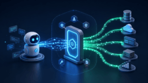 AI agent connecting to business tools through an MCP security gateway