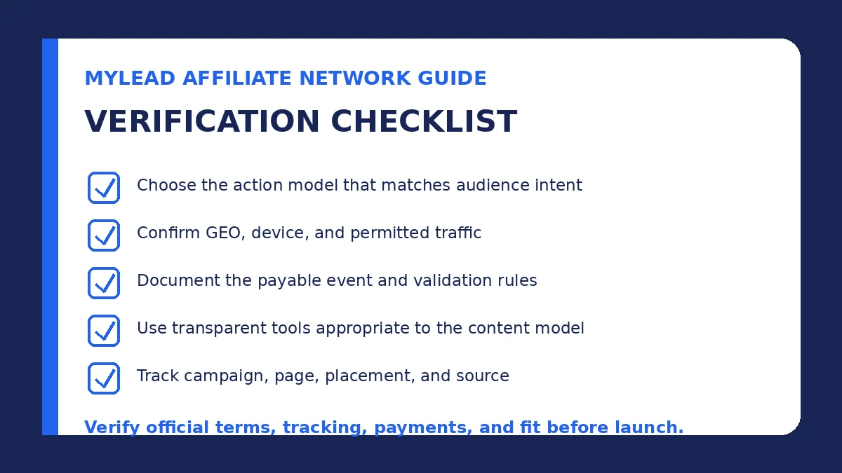 MyLead affiliate network guide verification checklist