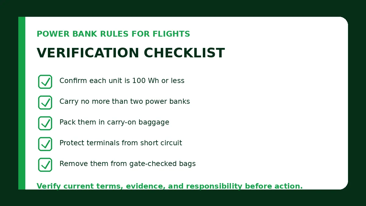 power bank rules for flights verification checklist