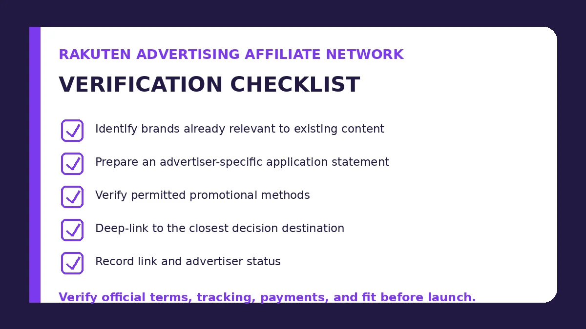Rakuten Advertising affiliate network verification checklist