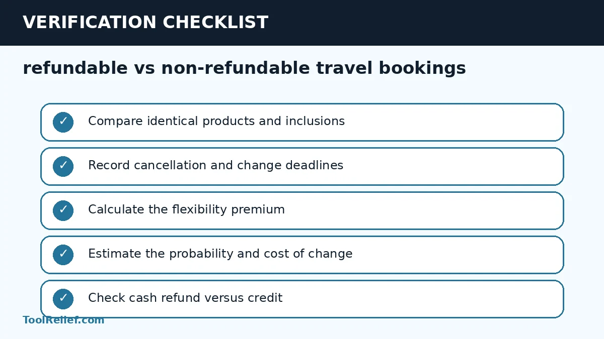 refundable vs non-refundable travel bookings verification checklist