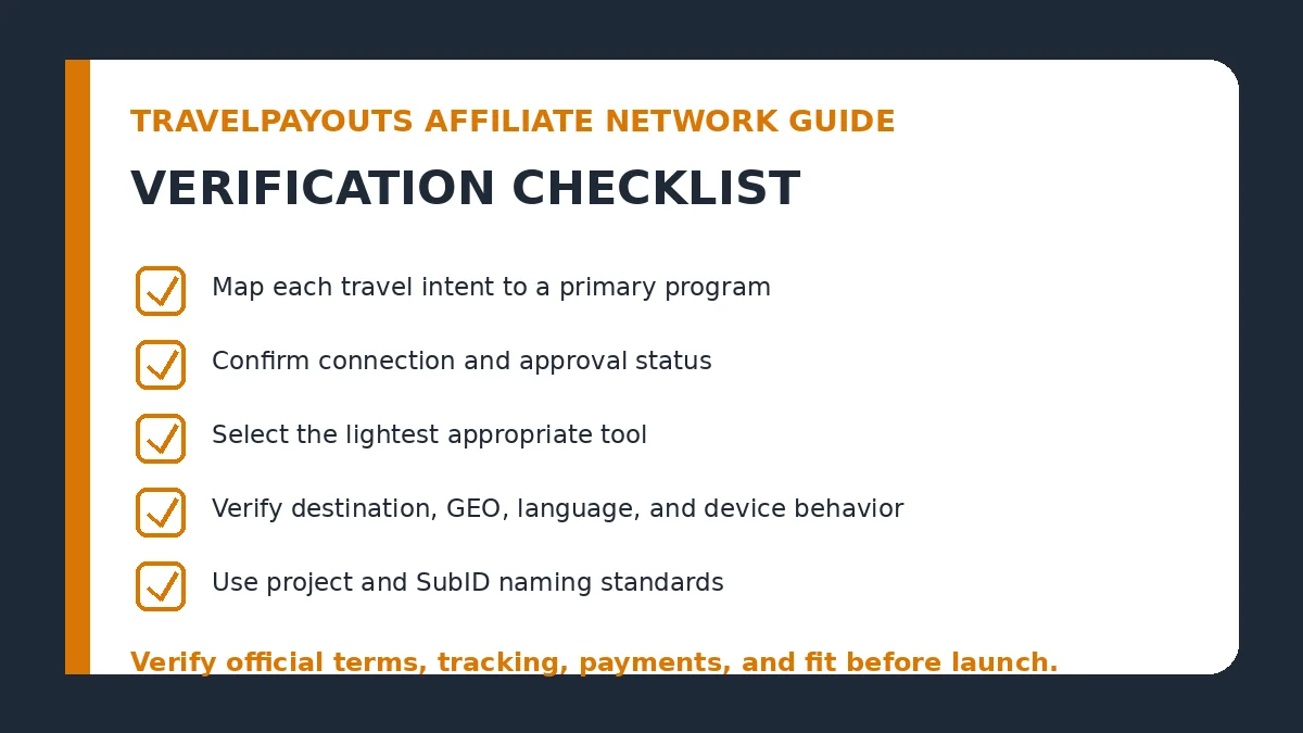 Travelpayouts affiliate network guide verification checklist