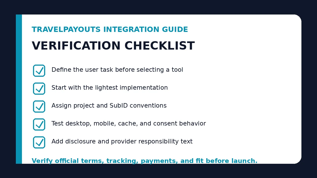 Travelpayouts integration guide verification checklist