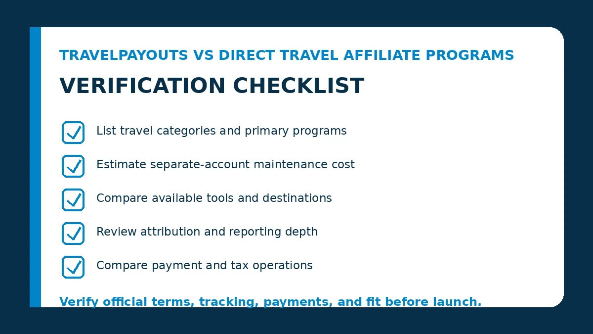Travelpayouts vs direct travel affiliate programs verification checklist
